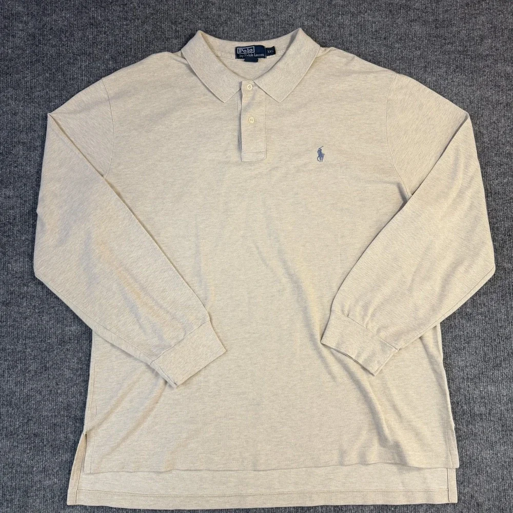 Polo By Ralph Lauren Polo Shirt Mens 2XL Beige Mesh Long Sleeve Pony USA Made